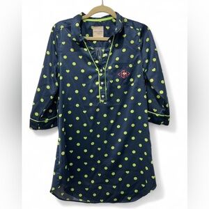 Gilly Hicks Women’s 3/4 Sleeve Satin Night Shirt Navy Lime Green Polka Dot Med